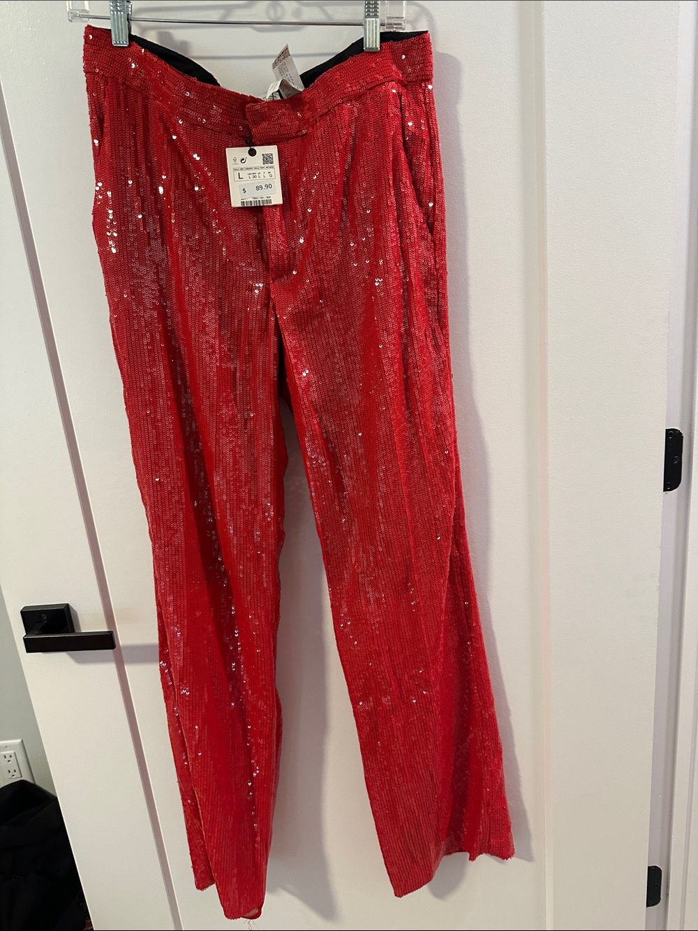 Zara Red Sequin Wide-Leg Trousers